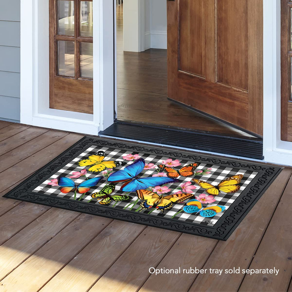 Briarwood Lane Checkered Butterflies Spring Doormat Floral Butterfly Indoor Outdoor 30' X 18'