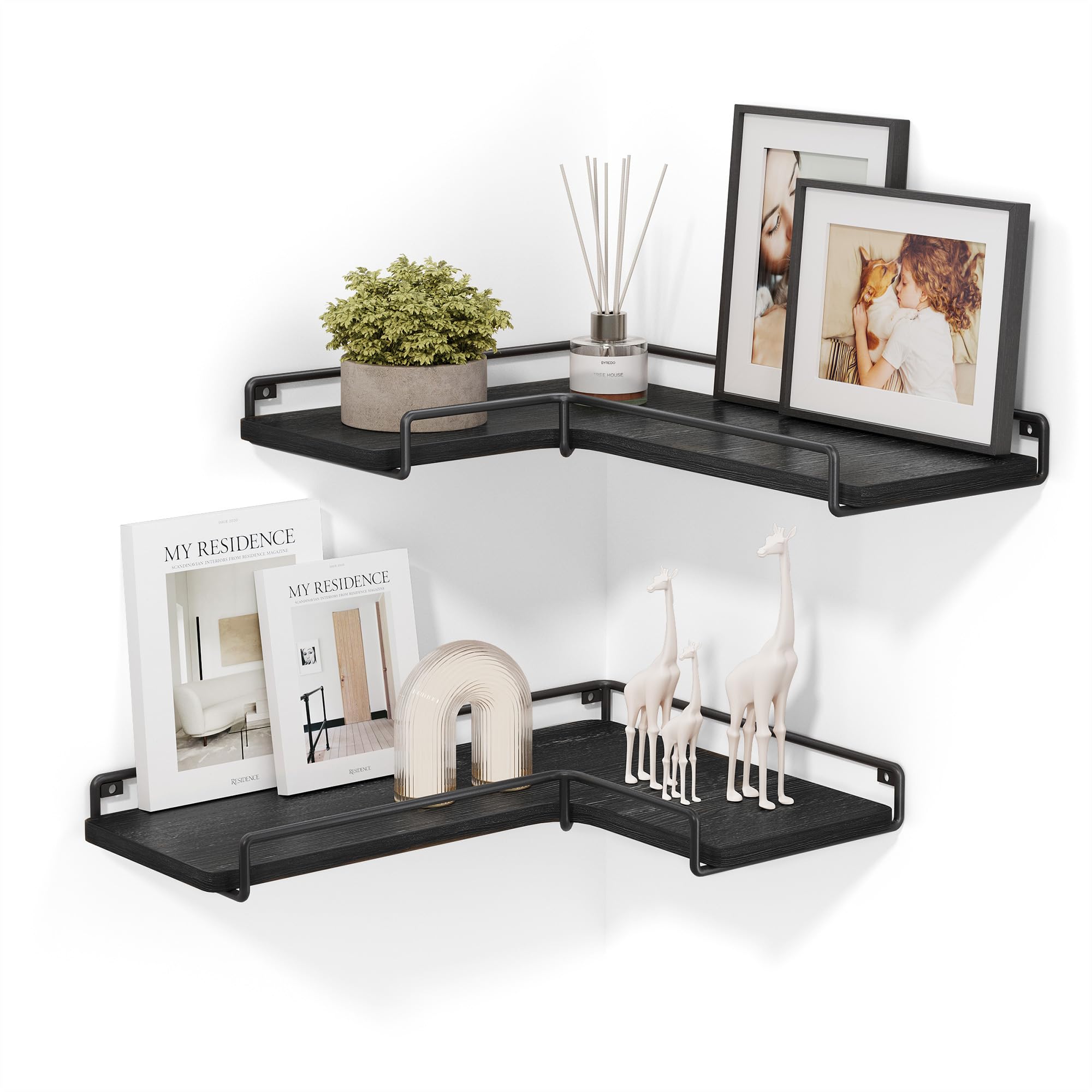 VASAGLE Corner Shelf Wall Mount Set of 2, Corner Floating Shelves, Small Corner Wall Shelf for Decor Storage, for Living Room Be