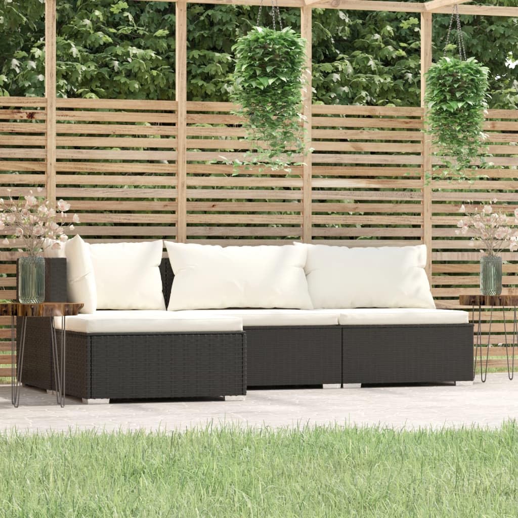 vidaXL Patio Lounge Set Outdoor Sectional Sofa Set 4 Piece Black Poly Rattan