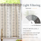 Jinchan Boho Kitchen Curtain Linen Tier Curtain Bohemian Cafe Curtain 24 Inch Geometric Striped Small Window Curtain Light Filtering Farmhouse Country Rustic For Bathroom Rv 1 Panel Black On Beige