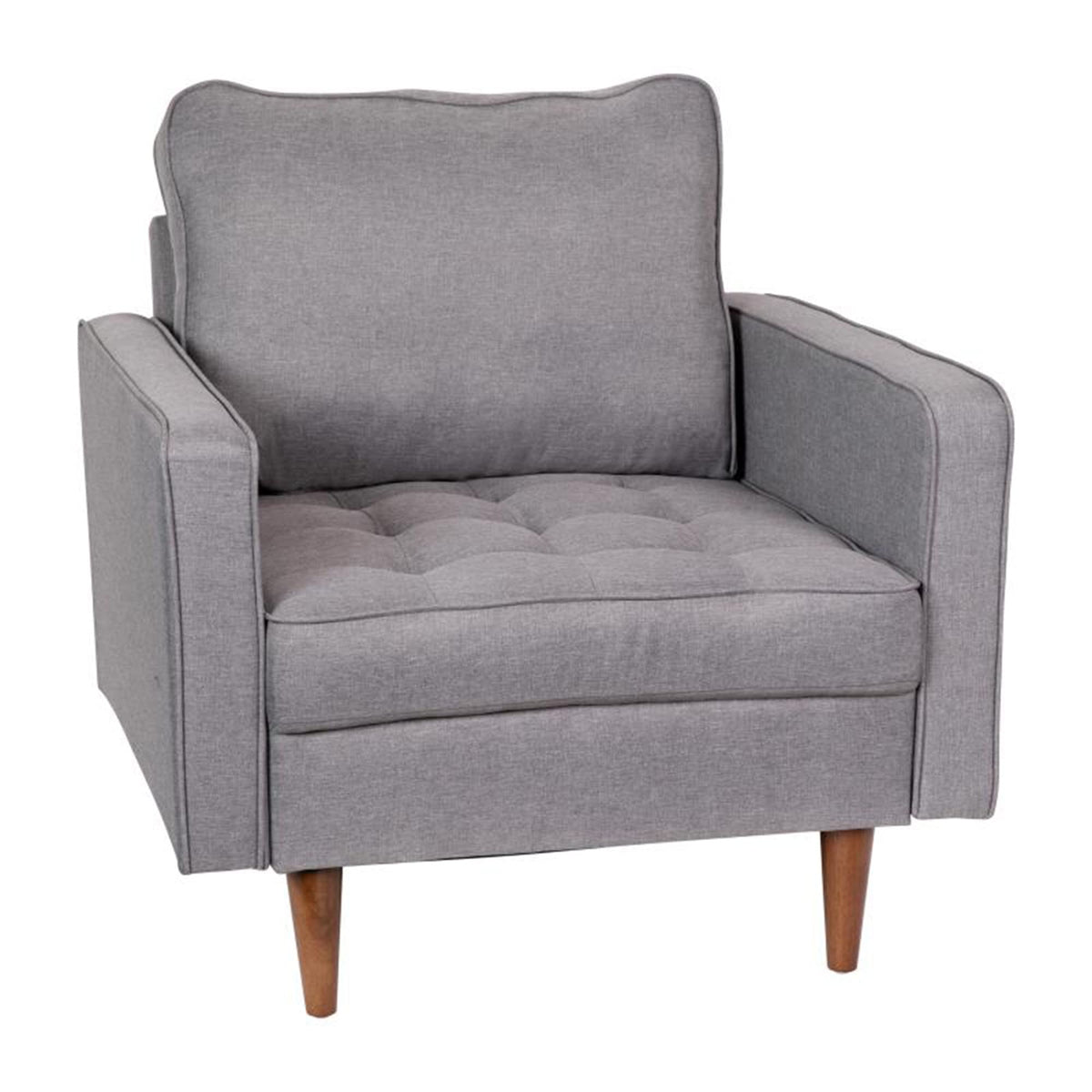 Flash Furniture Hudson Commercial Mid-Century Modern Chair - Slate Gray Faux Linen Upholstery - Buttonless Tufted Seat - Solid Wood Legs