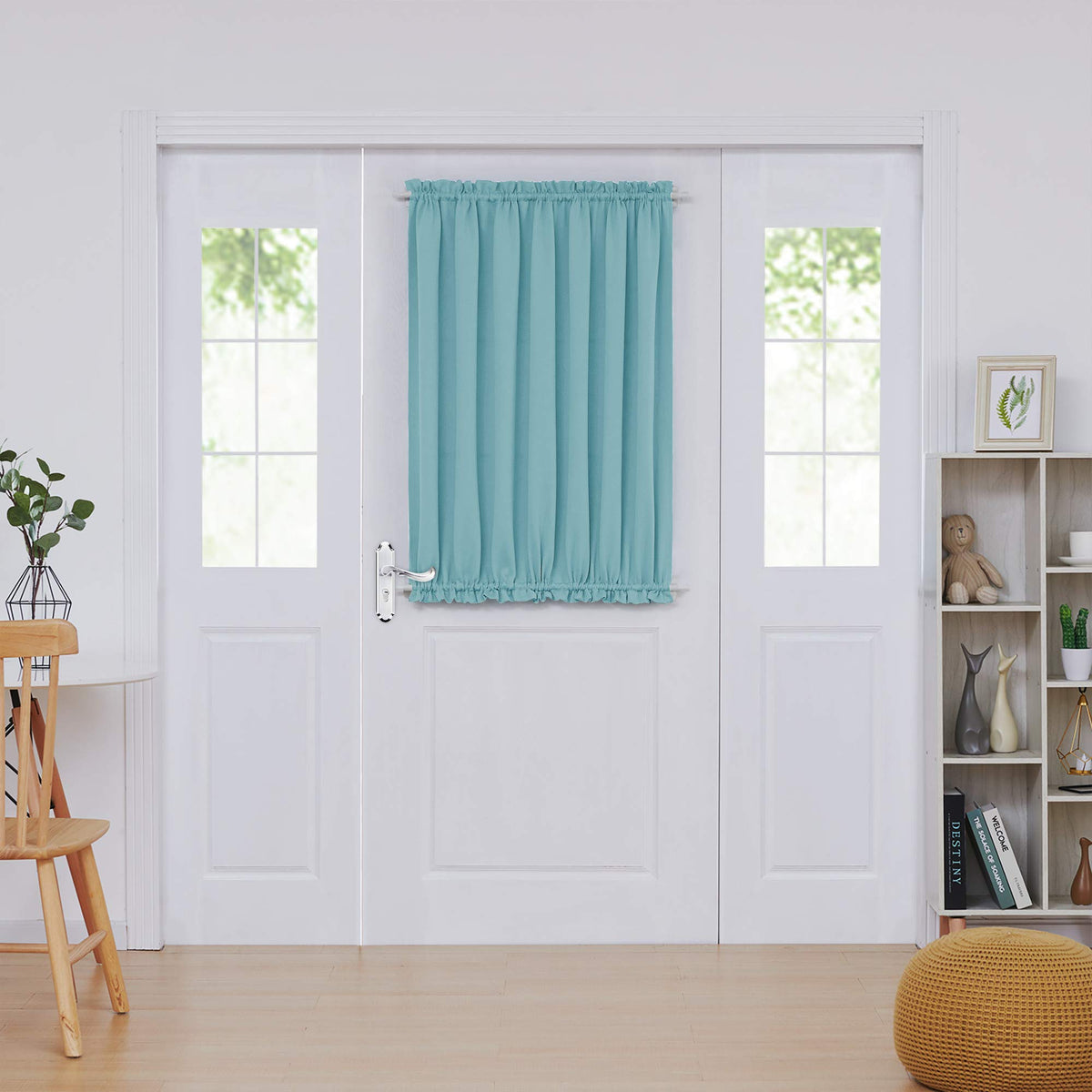 Deconovo Blackout Door Curtain - Thermal Insulated, Dual Rod Pocket French Door Panel With Adjustale Tieback, 54W X 40L, Aqua Bl