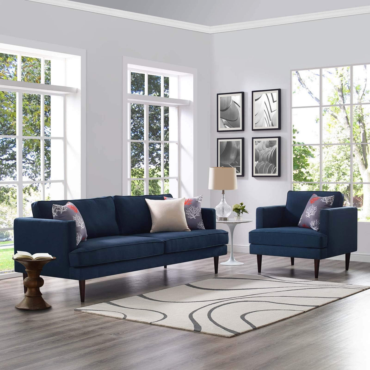 Modway Agile Upholstered Fabric Sofa And Armchair Set, Blue