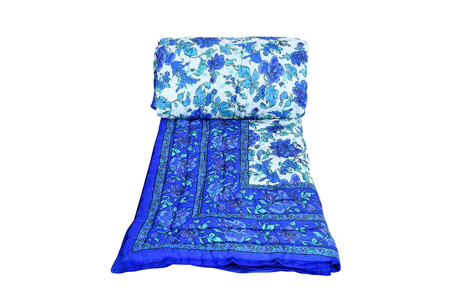 Svt Traditional Famous Jaipuri Beautiful Floral Print In Multi Blue Mughal Print Jaipuri Rajai/Razai/Quilt King Size/King Size B