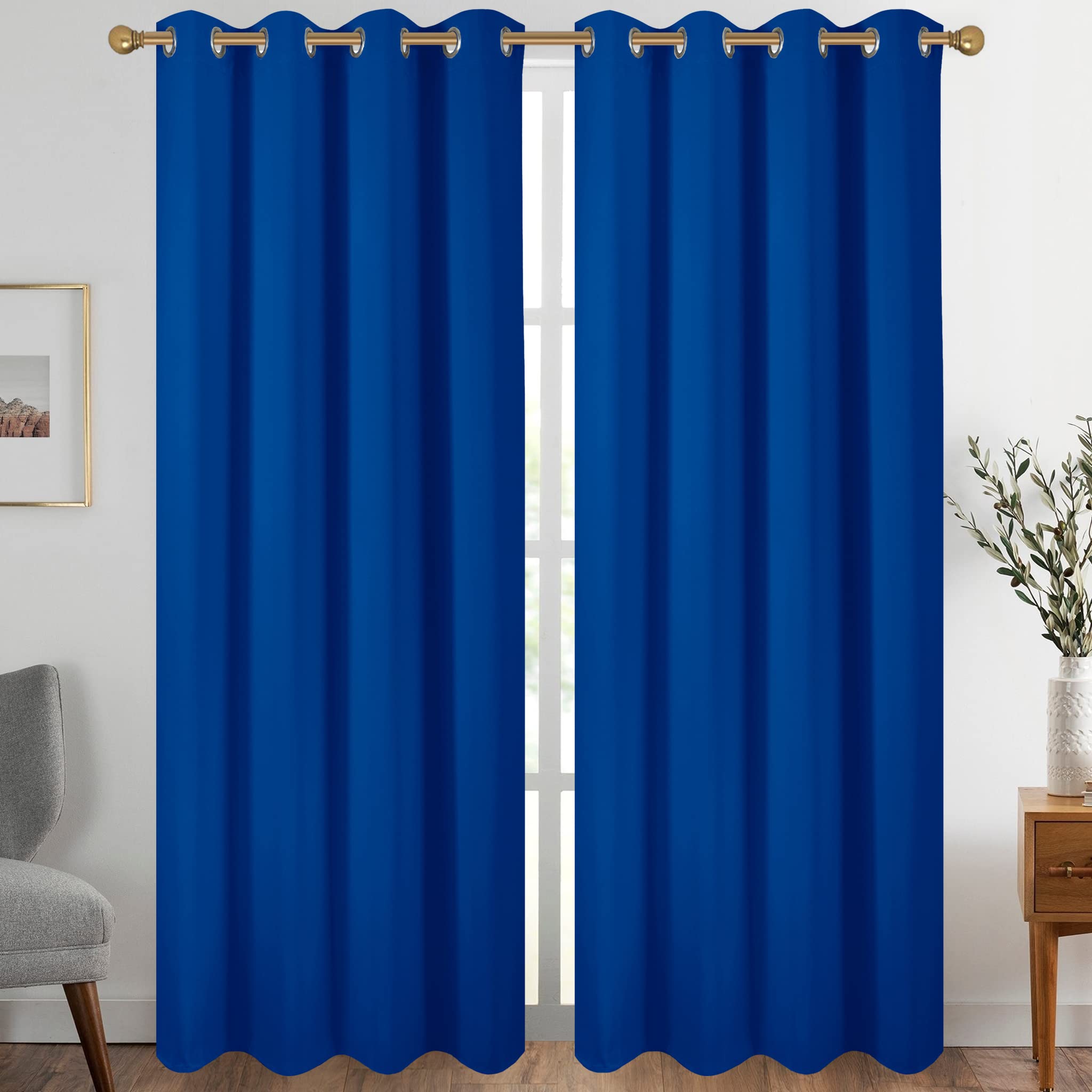 Diraysid Royal Blue Grommet Blackout Curtains For Bedroom Thermal Insulated Room Darkening Curtains Drapes, 66 X 84 Inch, 2 Pane