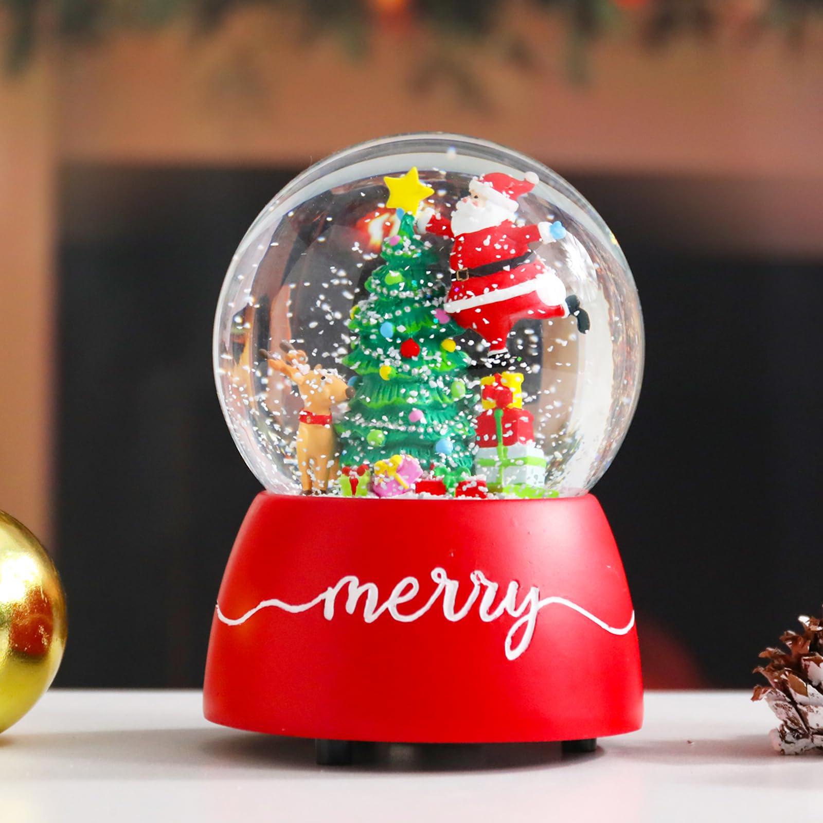 MUMTOP Christmas Snow Globes, Santa Snow Globes with Christmas Tree and Music Lighted Swirling Glitter Clockwork Water Globe for