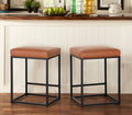 Maison Arts Counter Height 24' Bar Stools Set Of 2 For Kitchen Counter Backless Modern Barstools Industrial Upholstered Faux Leather Stools Farmhouse Island Chairs, (24 Inch, Brown)