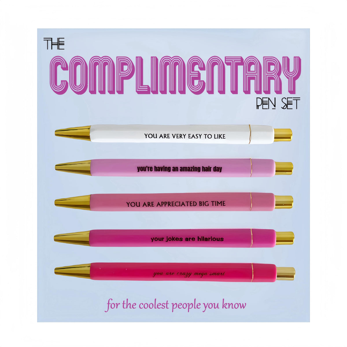 Jxueych 5Pcs Funny Complimentary Pen Set | Clever Quotes, Inspirational Words | Black Ink, Medium Nib 1.0Mm | Perfect Office Gif