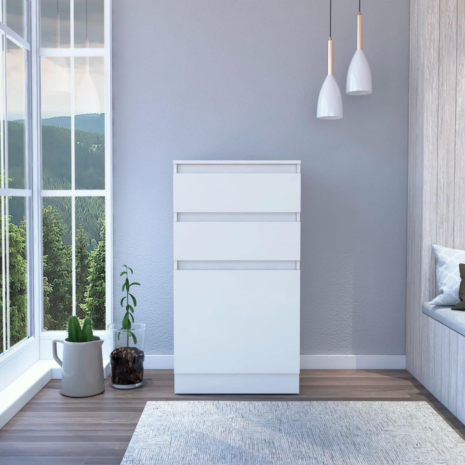 Dresser 43&quot; H, Jewelry Box, Mirror, Single Door Cabinet, 2 Drawers, White