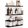 Fixwal 3+1 Tier Bathroom Floating Shelves Over Toilet, 15.8In Farmhouse Rustic Wood Shelves, Wall Decor For Bathroom, Living Room,Bedroom And Kitchen (Black)