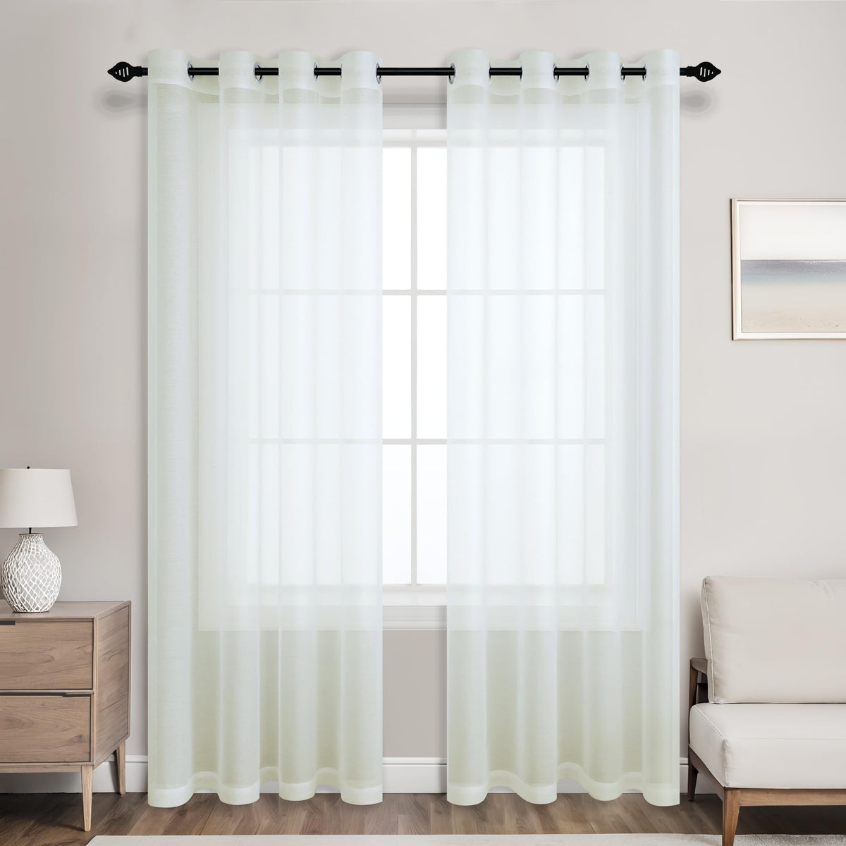 Mrs.Naturall Ivory Sheer Curtains 84 Inches Long 2 Panels Set Grommet Window Sheer Curtain Panels For Living Room Bedroom 52 By