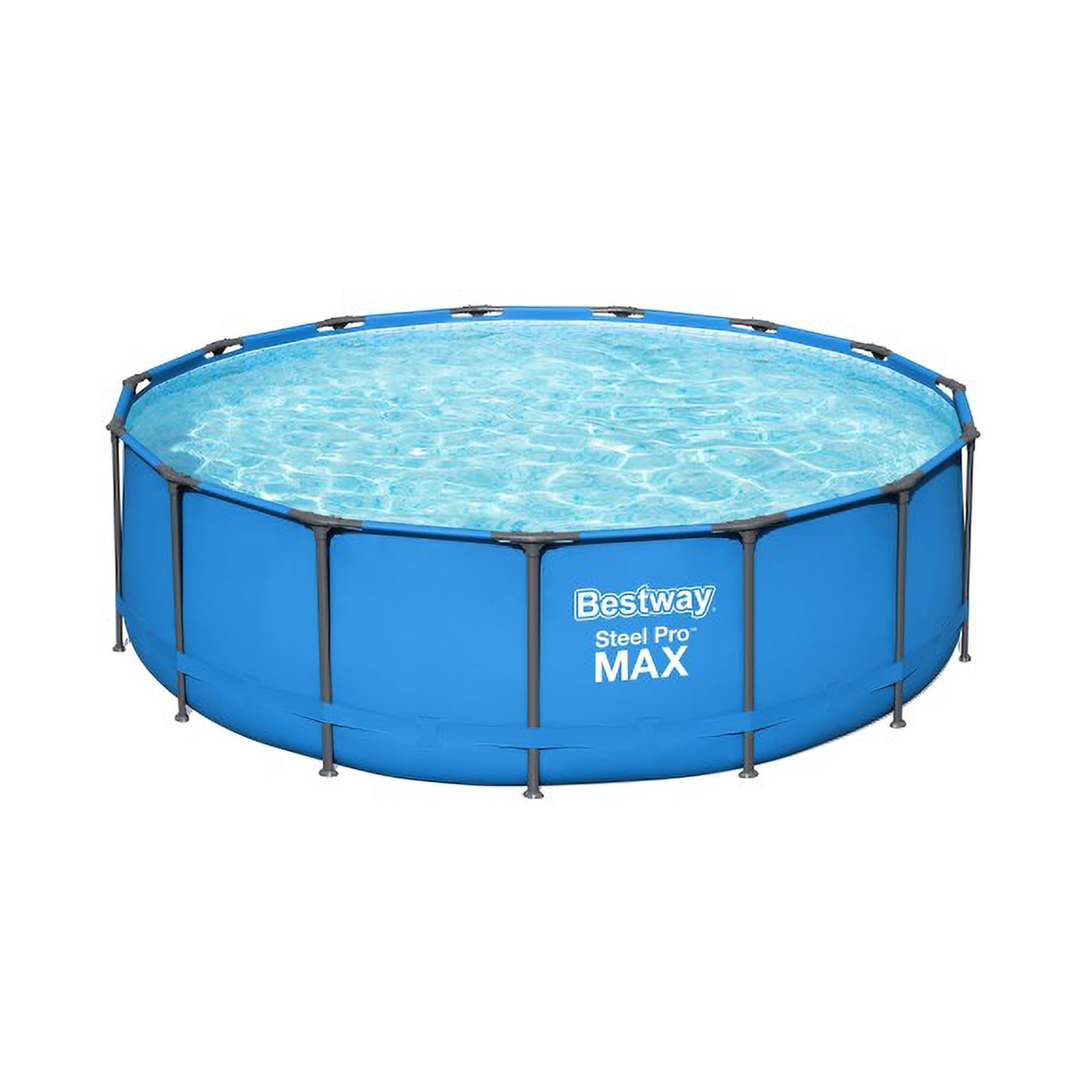 Bestway Steel Pro 15 X 48' Round Metal Steel Frame Above Ground Outdoor Backyard Family Swimming Pool, Blue