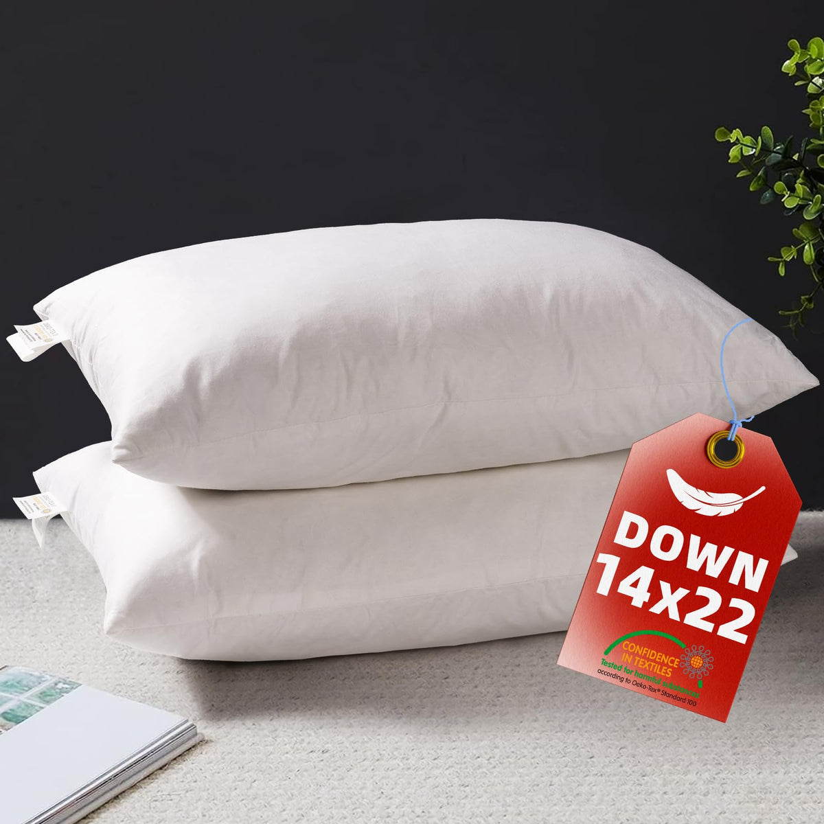 Ysther Down Feather Throw Pillow Inserts 14X22 Set Of 2 Firm Large Lumbar Pillows For Bed Decorative Couch Soft Pillows For Slee