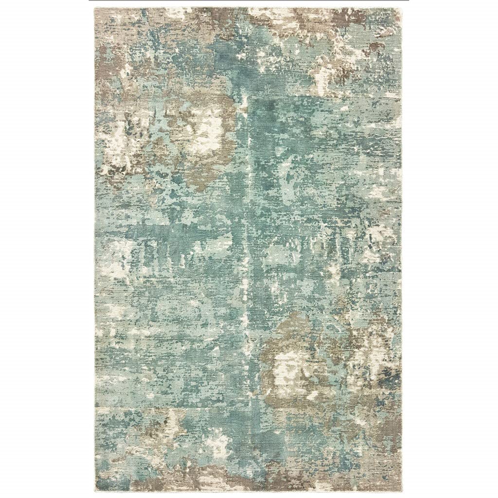 HomeRoots Viscose 6’ x 9’ Blue and Gray Abstract Pattern Indoor Area Rug