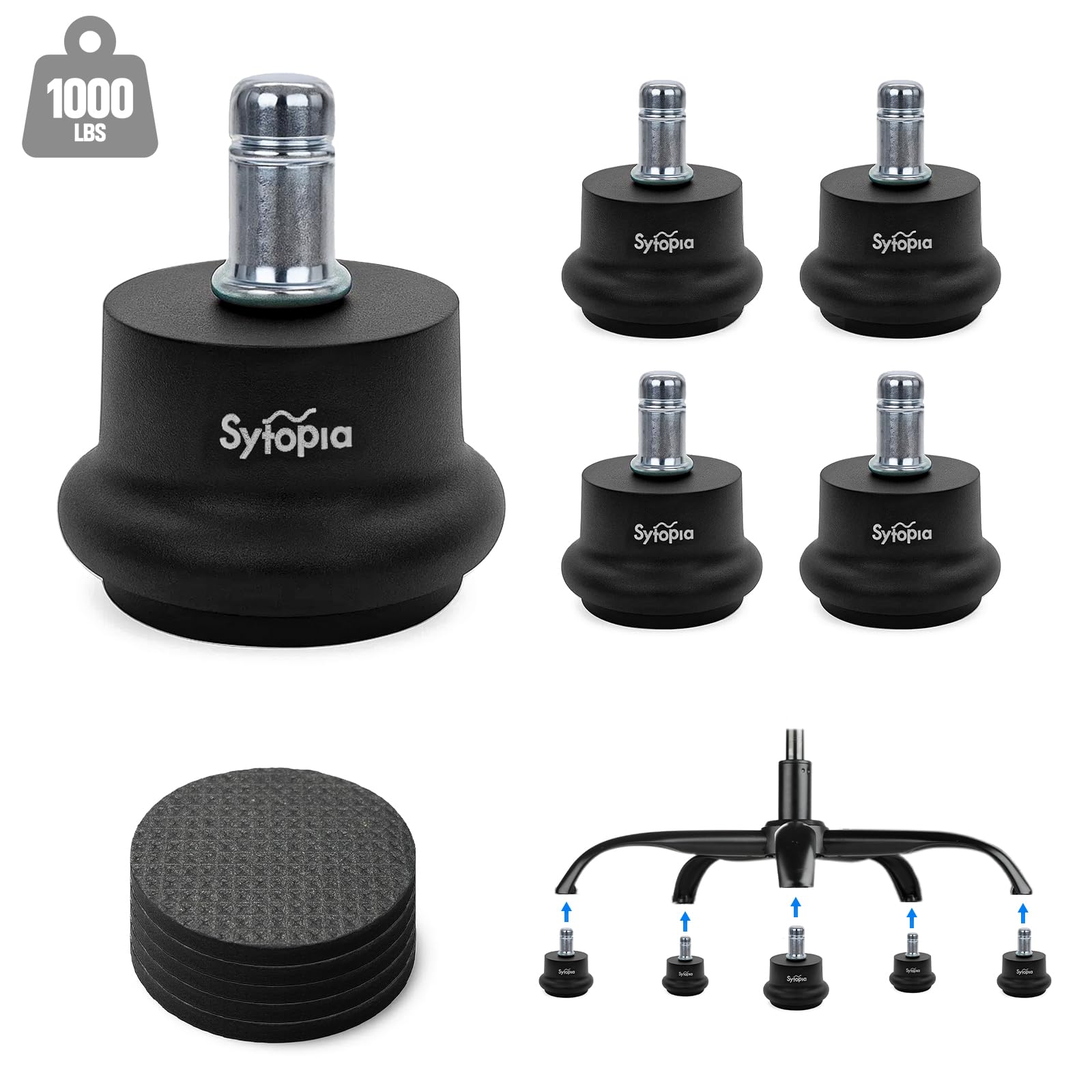 Sytopia Office Chair Bell Glides Replacement, Fixed Feet Wheel Stopper for Swivel Chairs and Stools, 7/16 x 7/8 Stem, Separate S