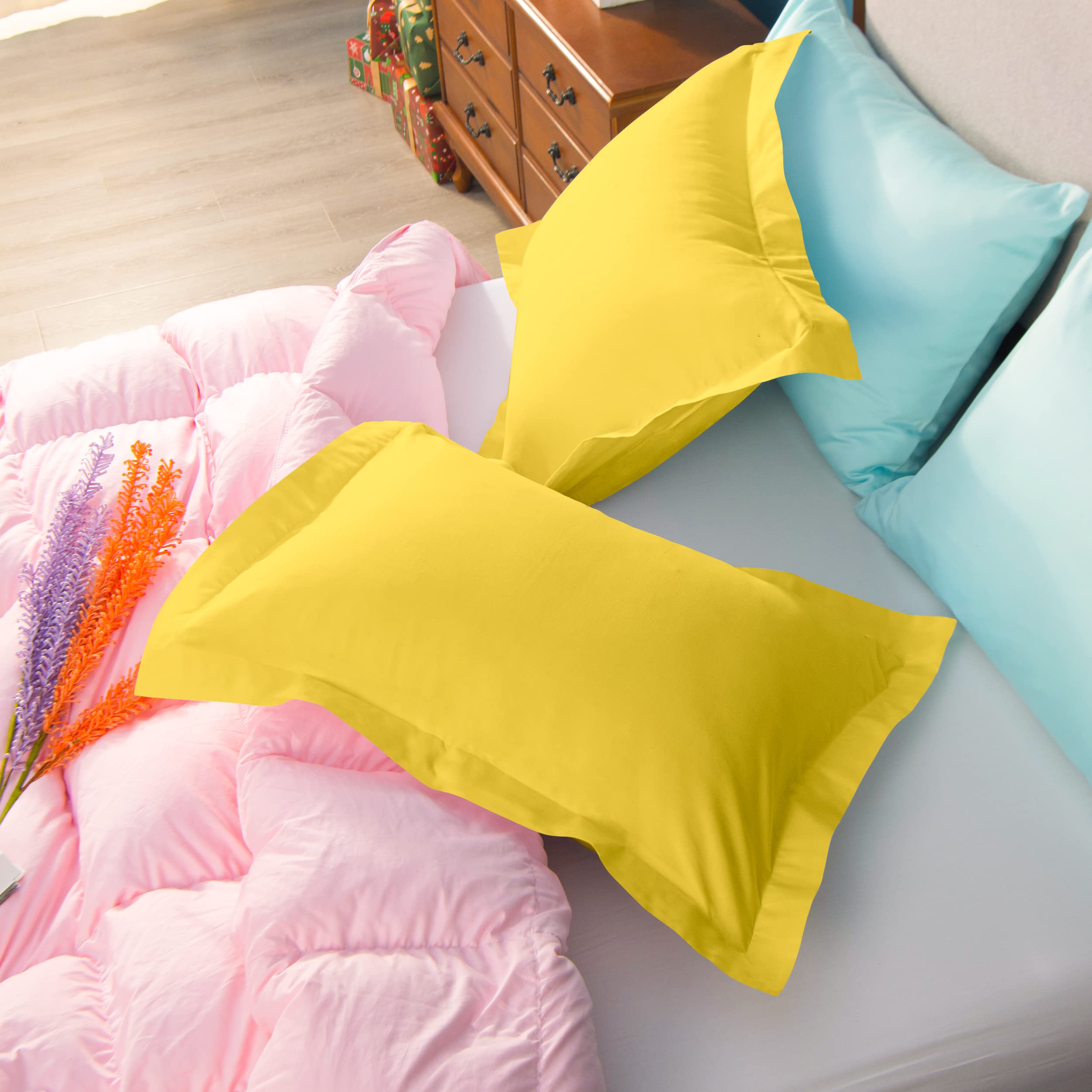 Ntbay 100% Brushed Microfiber King Pillow Shams Set Of 2, Super Soft And Cozy, Wrinkle, Fade, Stain Resistant 20X36 Inches Oxford Pillowcases, Yellow