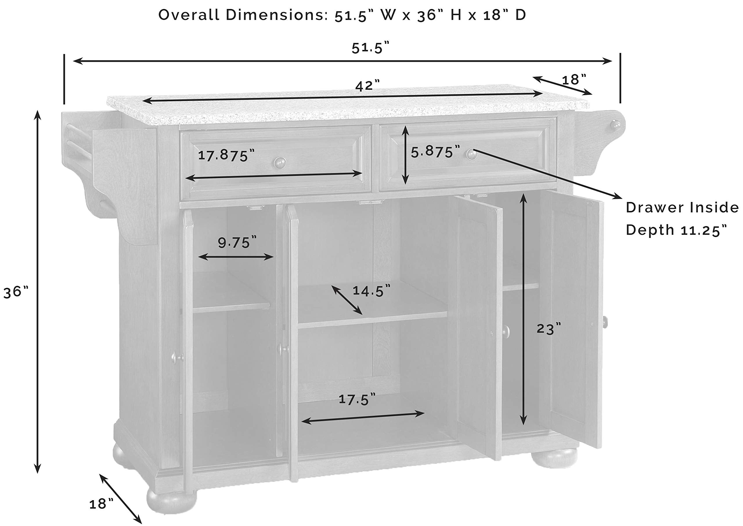 Crosley Furniture Alexandria Stone Top Rolling Kitchen Island Storage Cart, Microwave Stand, Spice Rack, Black