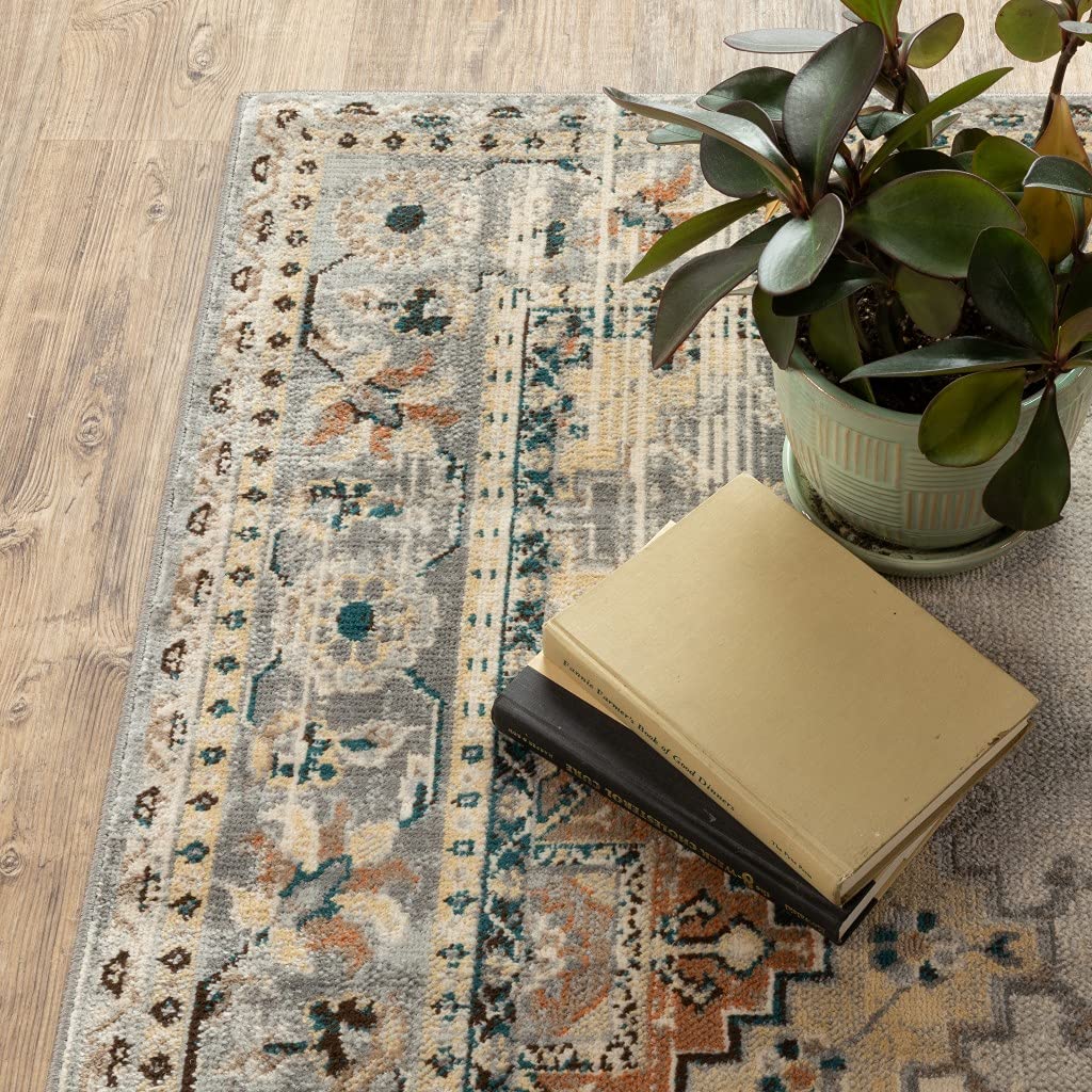HomeRoots Grey Polypropylene 2’ x 8’ Gray and Beige Aztec Pattern Runner Rug