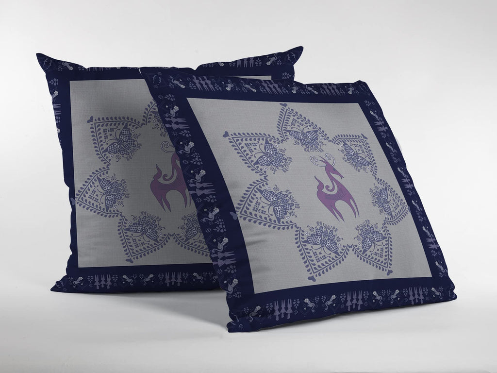 HomeRoots Purple On Indigo Broadcloth 20â€ Gray Purple Horse Indoor Outdoor Throw Pillow