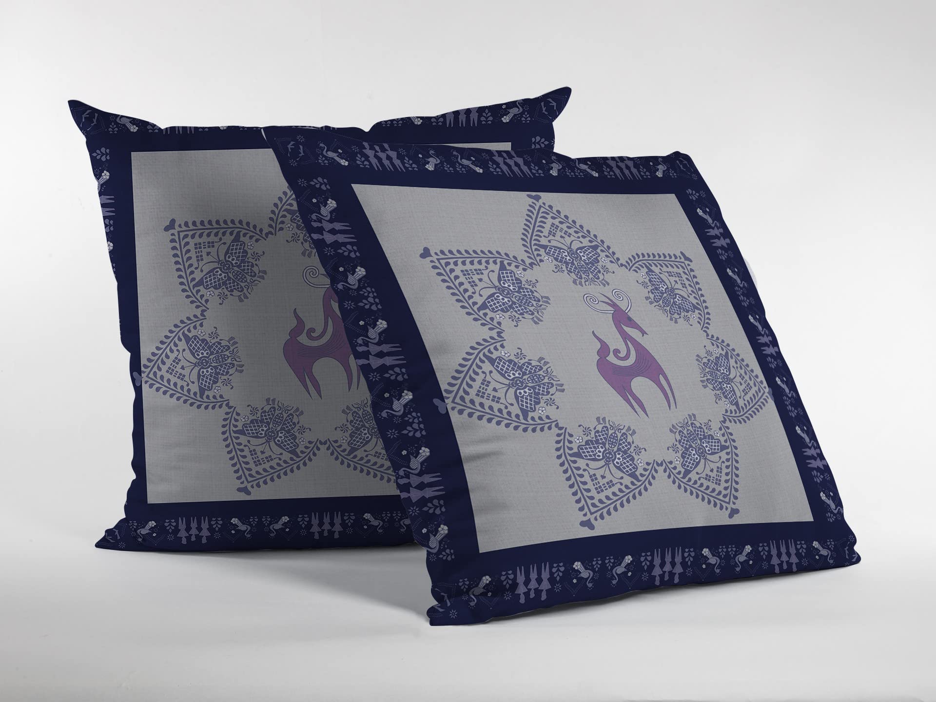 HomeRoots Purple On Indigo Broadcloth 20â€ Gray Purple Horse Indoor Outdoor Throw Pillow
