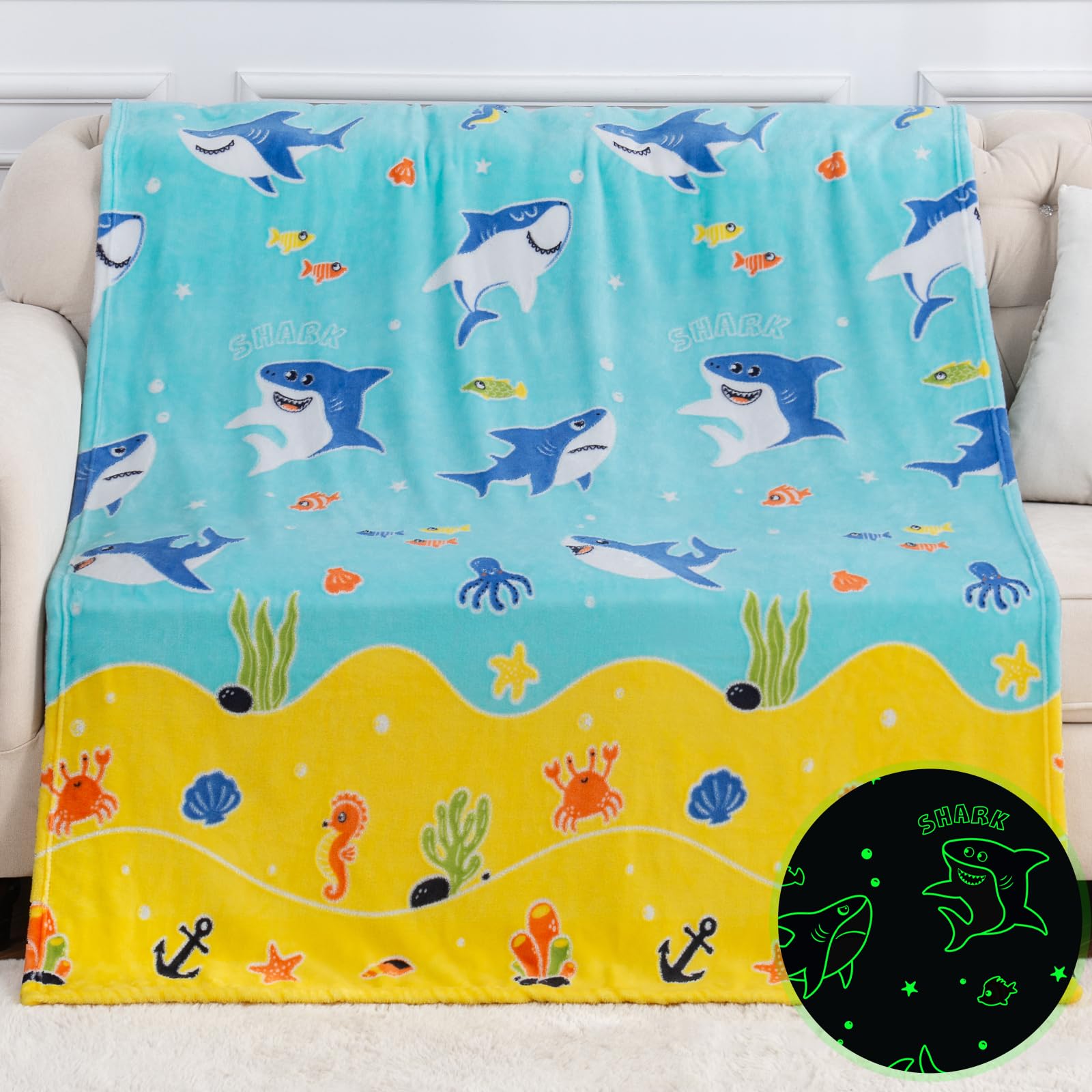 Shark Toys Gifts For Boys Girls - Glow In The Dark Ocean Animal Blanket Best Christmas Birthday Valentine'S Day Easter Presents