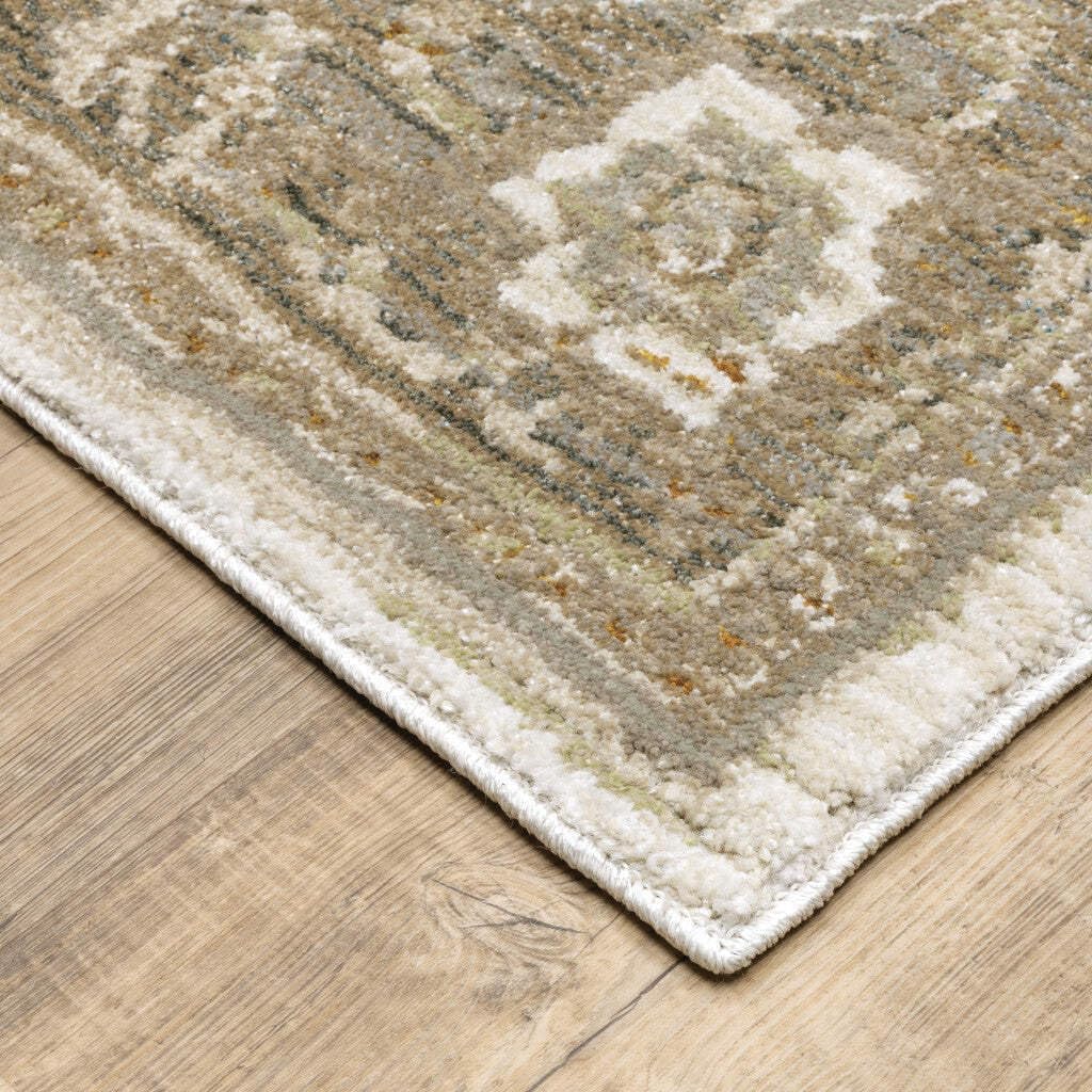 HomeRoots 510148 8 x 10 ft. Beige Ivory Tan Gold Gray & Green Oriental Power Loom Stain Resistant Rectangle Area Rug
