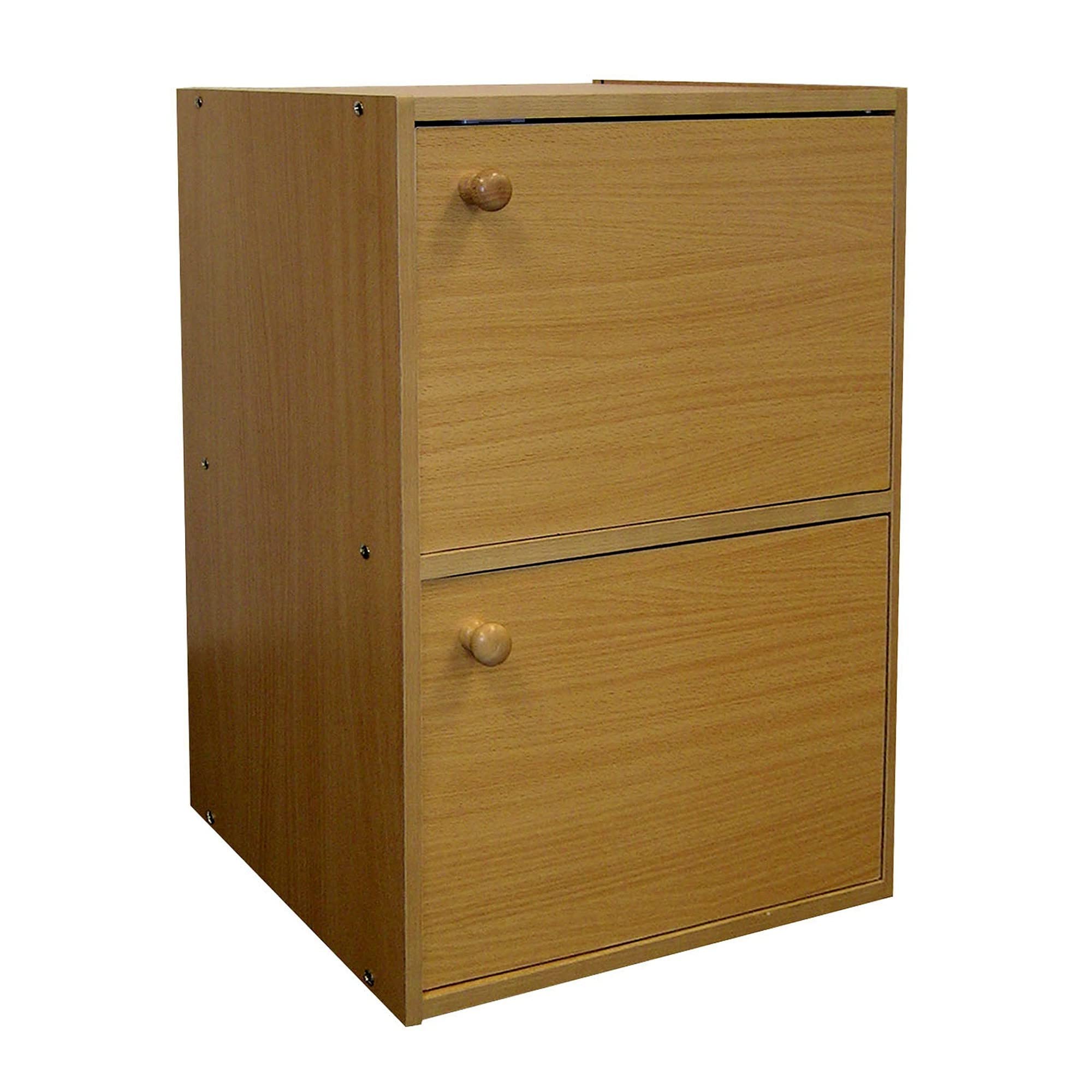 HomeRoots Wood Standard Natural Double Door Verticle Book Shelf