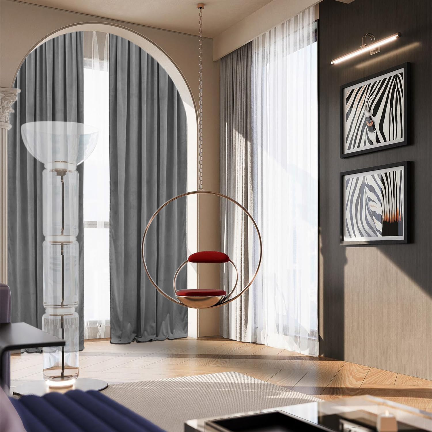 Smiletime Grey 72 In Long Velvet Curtains With Grommet, Thermal Insulated Super Soft Privacy Noise Reducing Light Blocking Velve