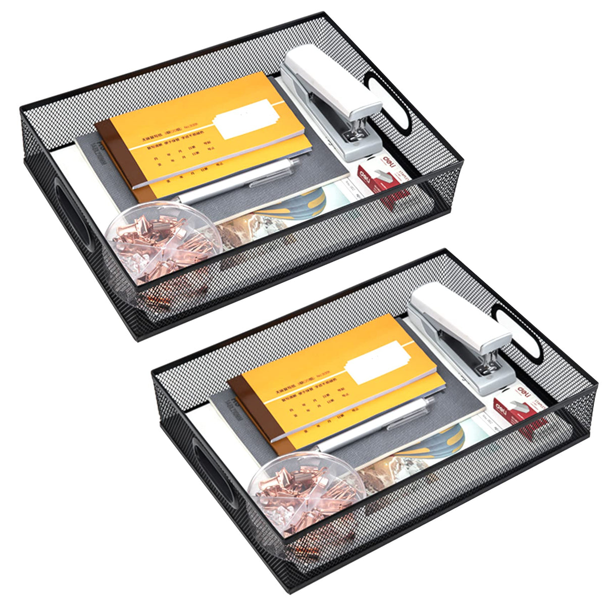 Esofficce 2Pcs Desk Drawer Organizer, Stable Metal Mesh Desk Storage Tray, Versatile Storage Box Set For Office Home Supplies,13