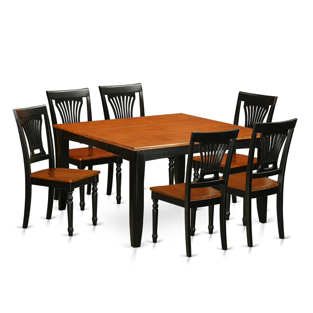 East West Furniture PFPL7-BCH-W 7 Piece Dining Room Table Set Consist of a Square Kitchen Table with Butterfly Leaf and 6 Dining Chairs, 54x54 Inch, Black & Cherry