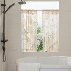 Seekright Beige Lace Cafe Curtains 36 Inch Length Rod Pocket Privacy Sheer Short Kitchen Curtains 2 Panels Set Light Filtering B