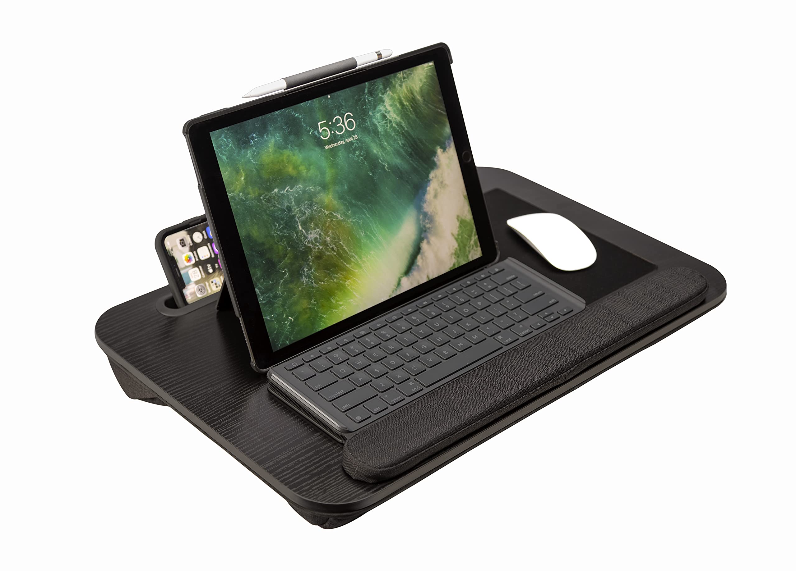 Prestige Import Group Portable Lap Desk With Built-In Mouse Pad, Wrist Pad, Tablet Holder, Cushioned Bottom In Black Oak - Fits