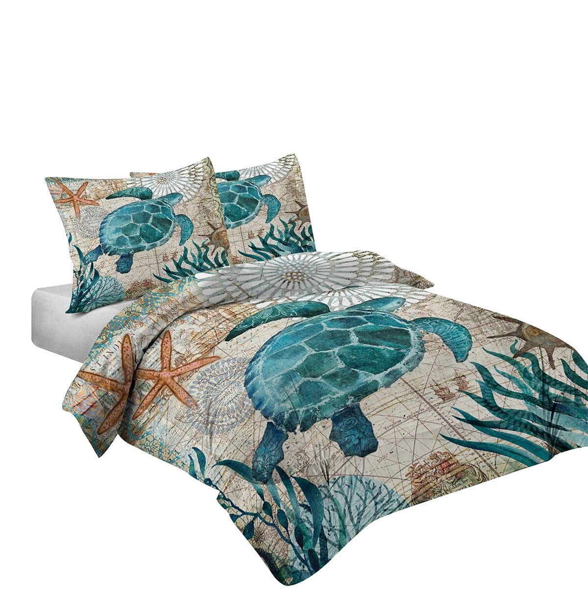 Musolei Ocean Comforter Set Turtle Comforter Set, Sea Turtle Bedding Collections Soft For Teen Boys Turquoise Ocean Themed Medit
