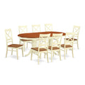 East West Furniture PLQU9-WHI-W 9 Piece Dining Room Furniture Set Includes an Oval Kitchen Table with Butterfly Leaf and 8 Dining Chairs, 42x78 Inch, Buttermilk & Cherry