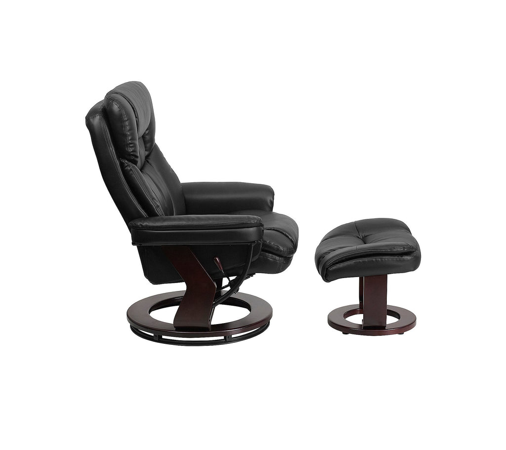 Flash Furniture Allie LeatherSoft Upholstered Recliner with Footrest, Arms, and Headrest, Padded Swivel Recliner Chair and Ottoman Set, Black