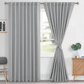 Hiasan Sliver Grey Blackout Curtains 2 Panels For Bedroom, Back Tab & Rod Pocket Curtains 96 Inch Long Sewn With Tiebacks, Room