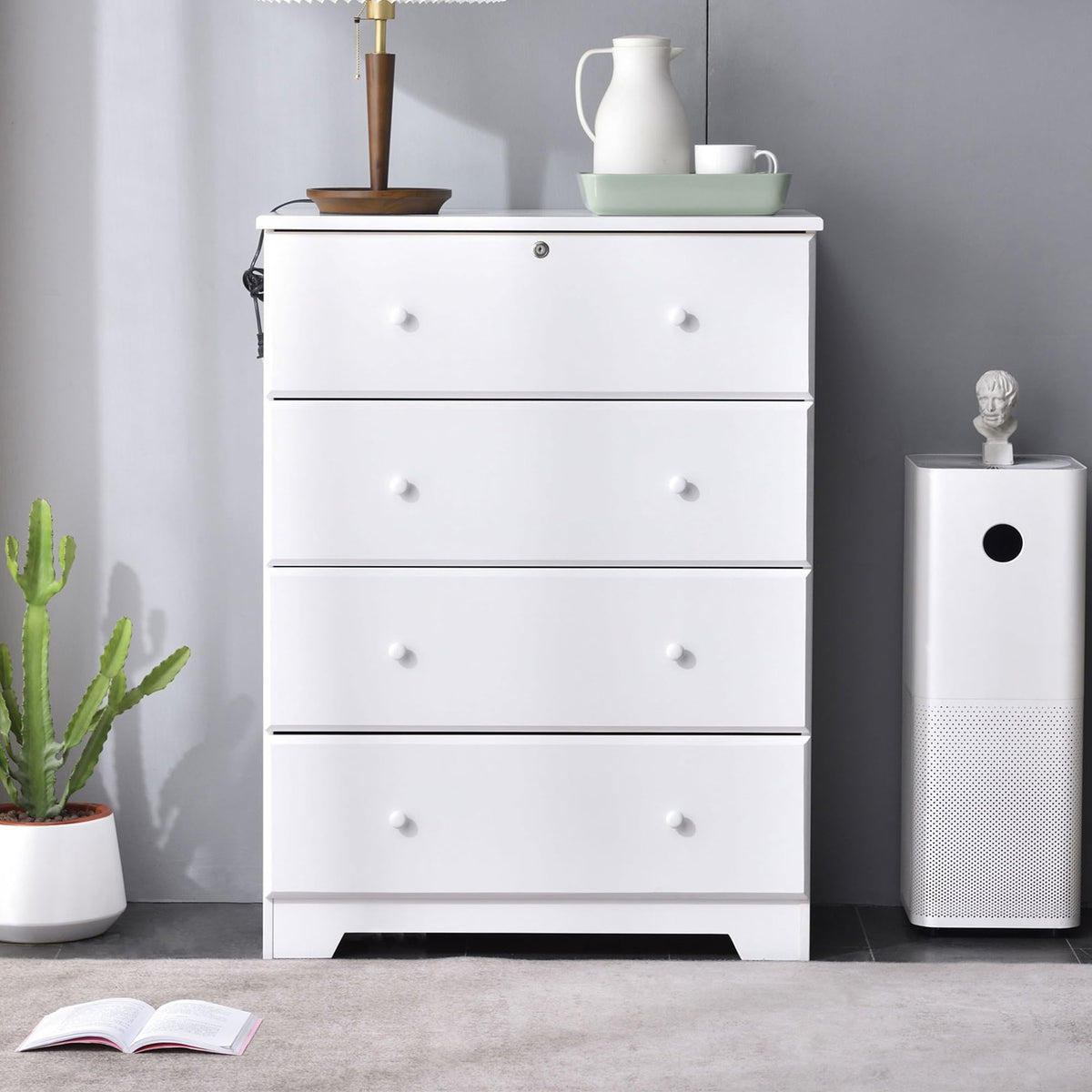 Woodpeckers Furniture And Mattress Pine Dresser Chest 4 Drawers (White)