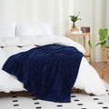 Puncuntex Flannel Fleece Throw Blanket Dark Navy Blue 60''  80'',Super Soft Plush Cozy Blanket With Square Grid Design Luxury Fo