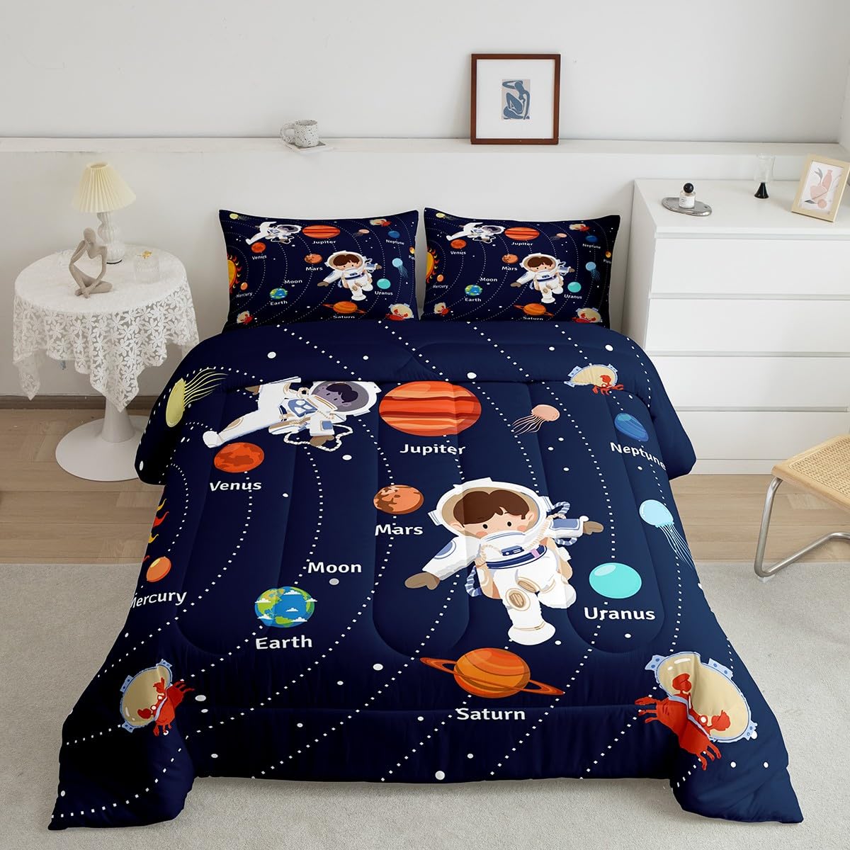 Feelyou Solar System Comforter Set Full Size Outer Space Comforter for Kids Teens Adults Universe Planets Bedding Set Cute Astro