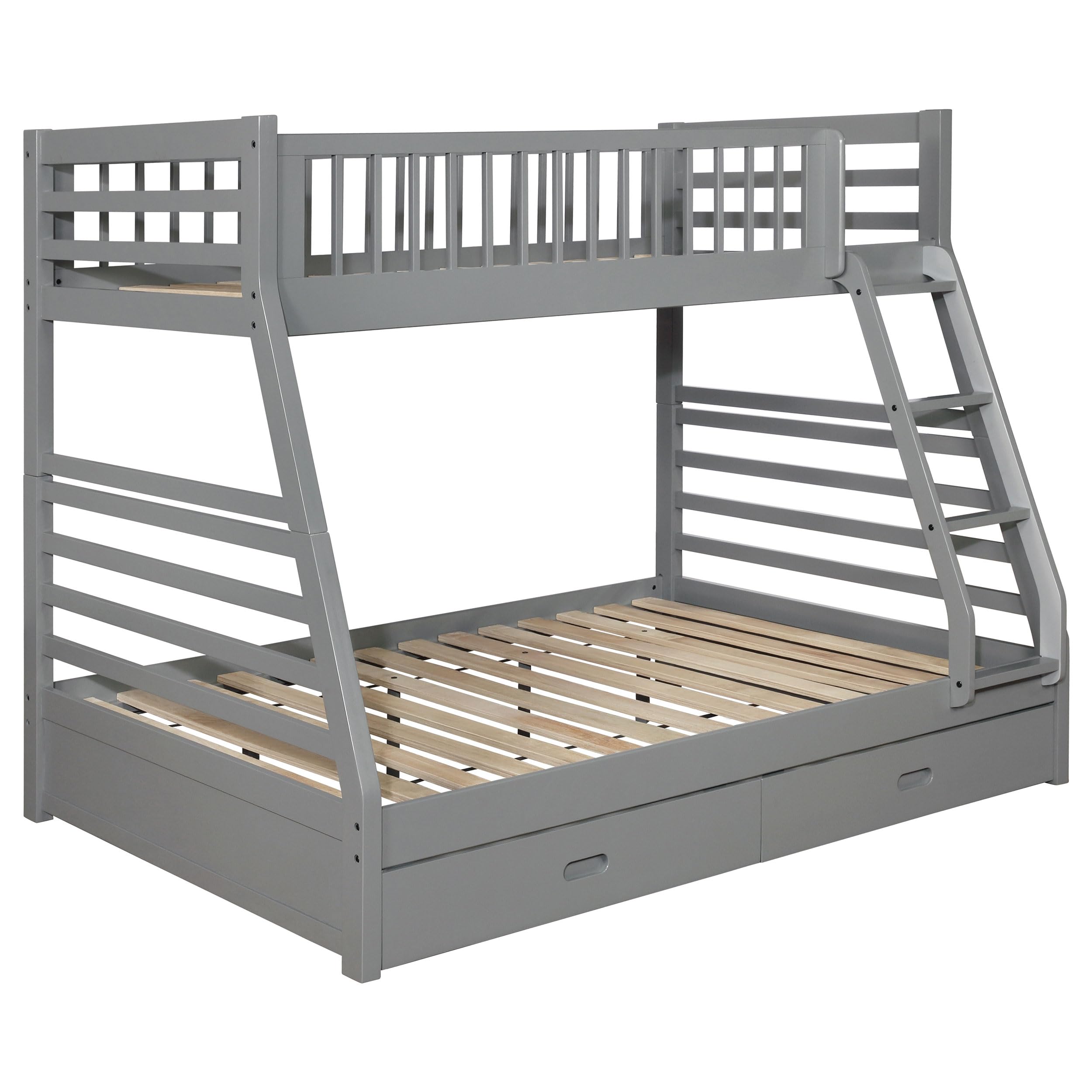 Coaster Home Furnishings Ashton Transitional Wood Twin Over Full Size Bunk Bed Frame with Ladder and Guardrails with Two Storage Drawers Fully Slatted Mattress Ready Foundation Grey 460182
