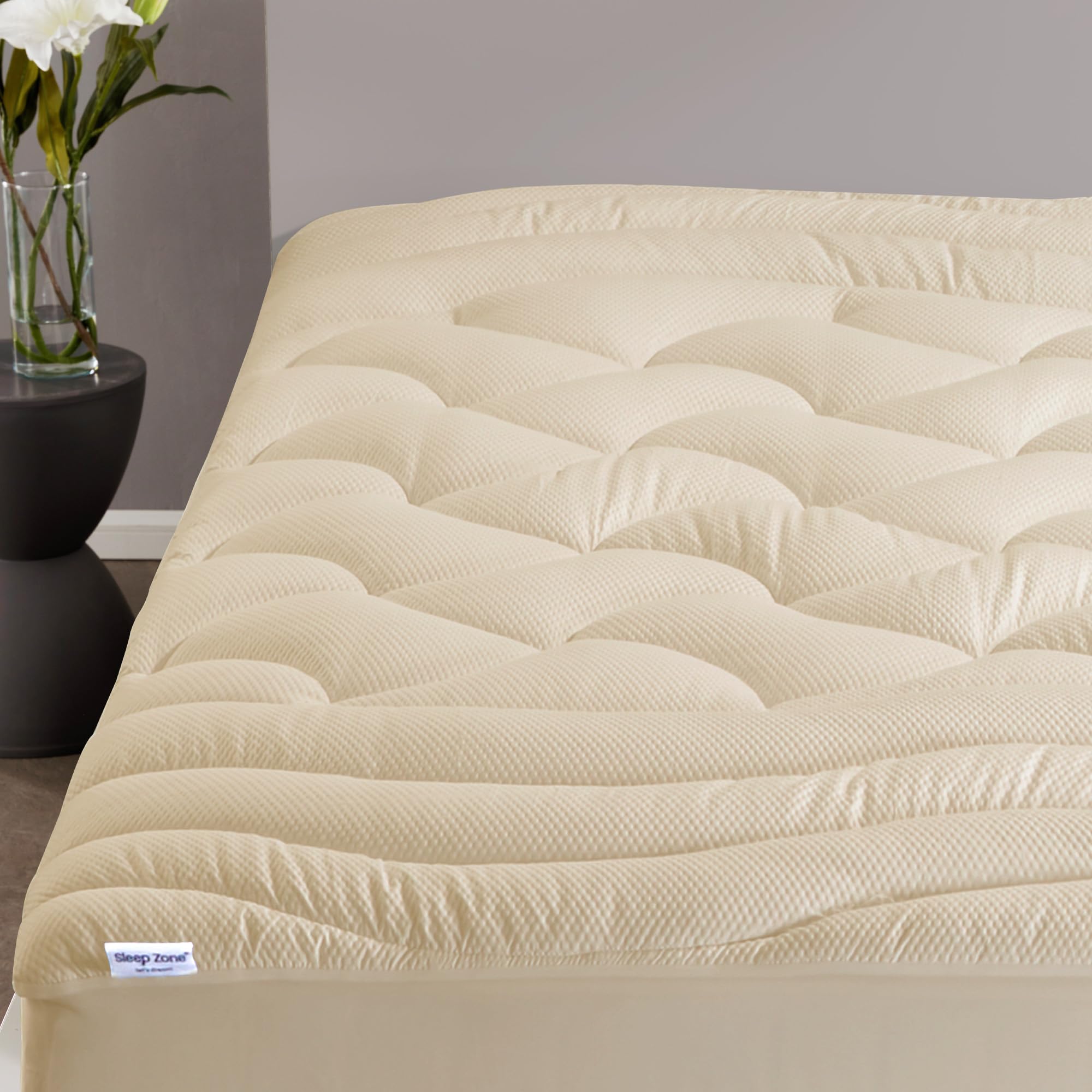 Sleep Zone King Size Cooling Mattress Topper, Premium Zoned Cool Mattress Pad Cover, Padded Mattress Protector Breathable Washable, Deep Pocket 8-21' (Beige, King)