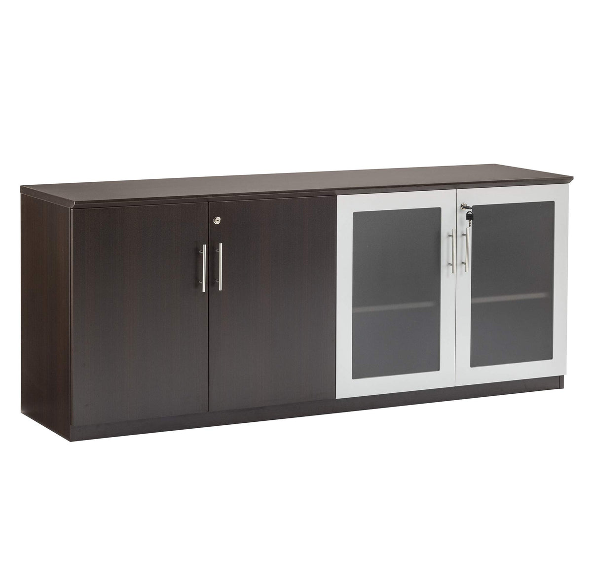 Mayline Mvlcldc Medina Low Wall Cabinet With Wood And Glass Doors, 72&quot;W, Mocha Laminate