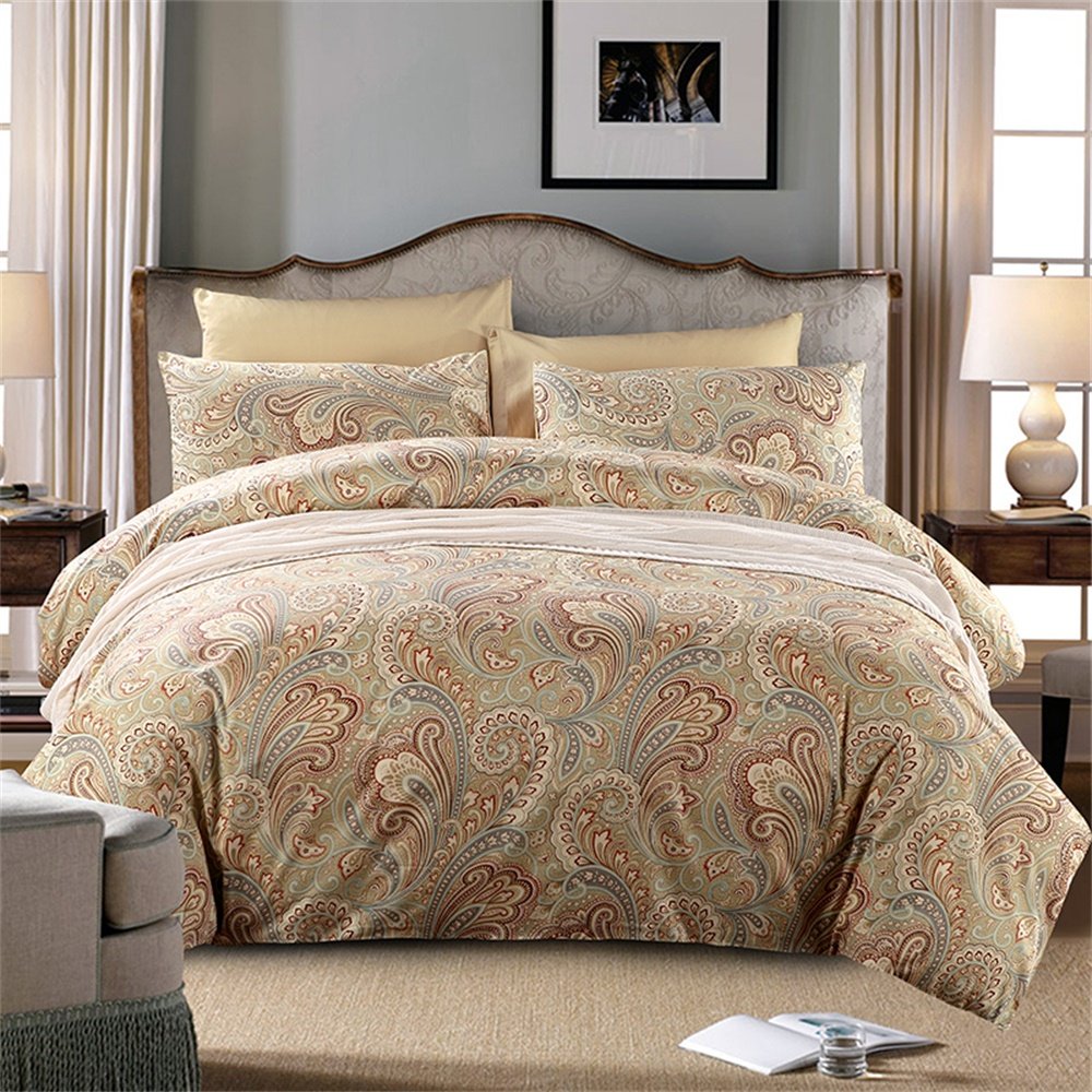 Brandream Paisley Duvet Cover King Size Gold Classy Regal Themed Luxurious Boho Bedding Super Soft Egyptian Cotton 3 Piece Moder