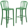 2 Pk. 30 High Green Metal Indoor-Outdoor Barstool with Vertical Slat Back