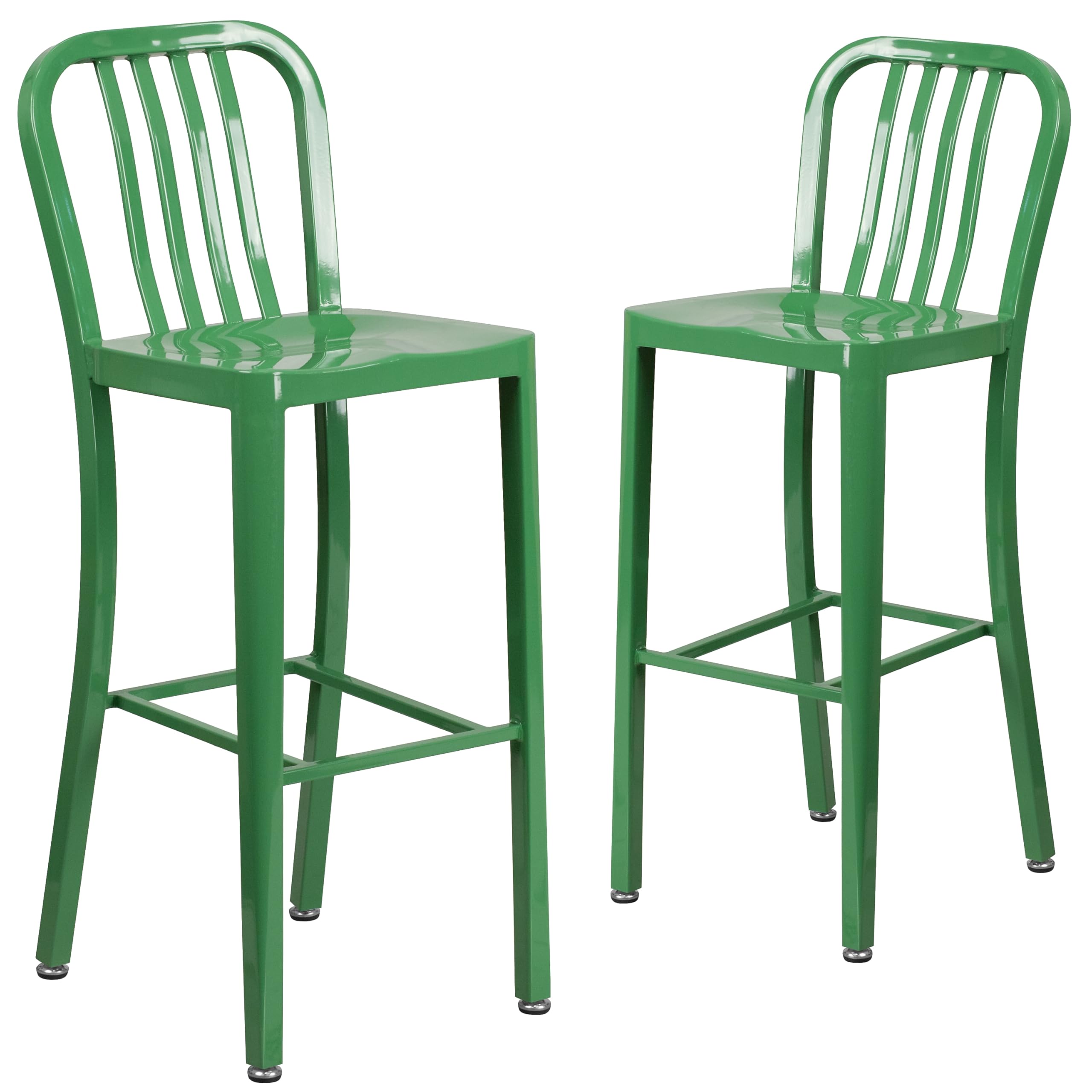 2 Pk. 30 High Green Metal Indoor-Outdoor Barstool with Vertical Slat Back