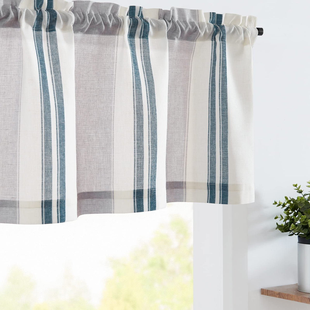 Jinchan Striped Linen Valance 16 Inch Long Window Treatment For Living Room Bedroom Pinstripe Small Window Valance Farmhouse Lig