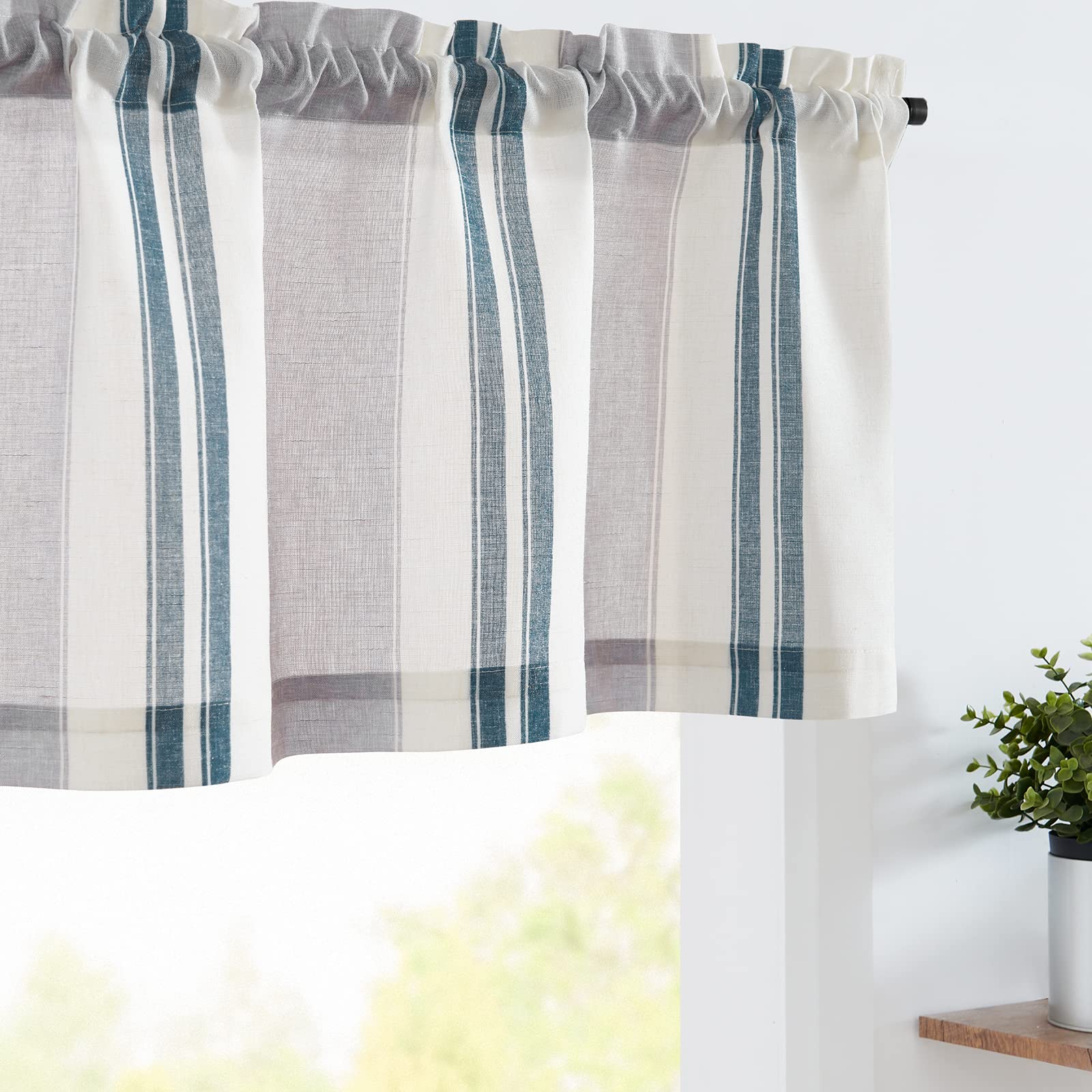 Jinchan Striped Linen Valance 16 Inch Long Window Treatment For Living Room Bedroom Pinstripe Small Window Valance Farmhouse Lig