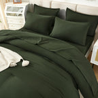Litanika Dark Olive Green King Size Comforter Set - 7 Pieces Bed In A Bag King Beddding Comforter Sets, Plain Lightweight Bed Se