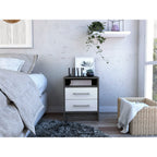 Nightstand 20" H, 2 Drawers, Superior Top, Metal Handles, Smokey Oak/White