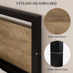 Sha Cerlin Queen Size Bed Frame With Modern Headboard, Heavy Duty Platform Metal Base With Square Footboard And 13 Strong Slats Support, No Box Spring Needed, Brown